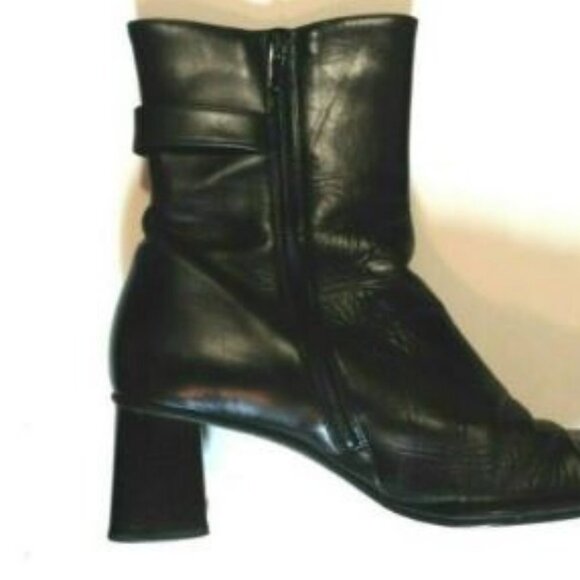 Gabor heeled ankle boots booties Black Leather zippered Hipster style - Picture 5 of 11